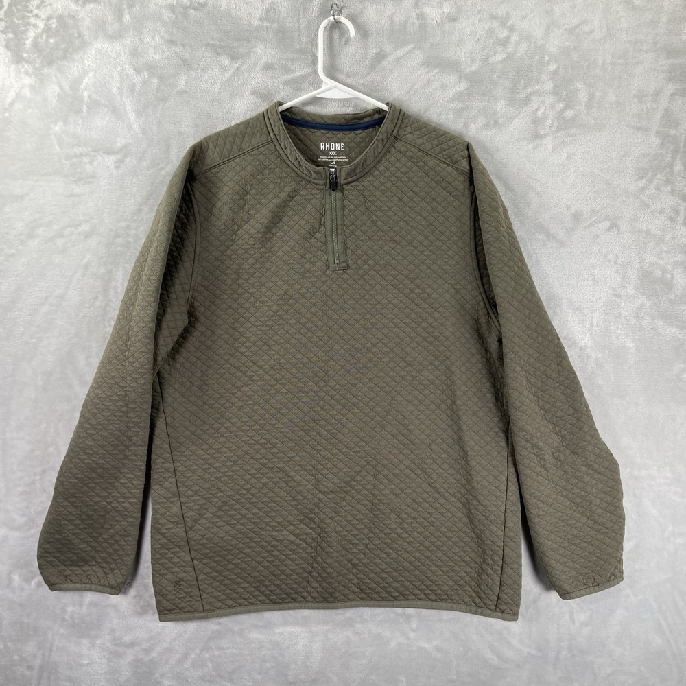 Rhone Sweater men's Large Quilted 1/4 Zip Pullover Green Cotton Blend Casual
